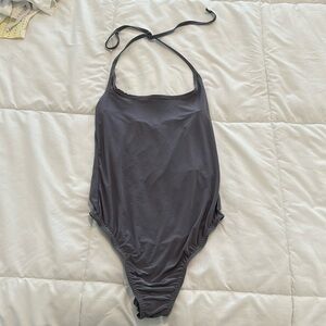Charcoal halter top, body suit, thong body suit, size small